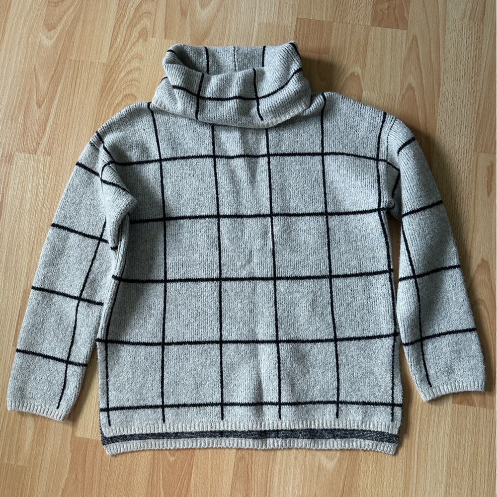 Madewell Windowpane Wool Blend Turtleneck Sweater